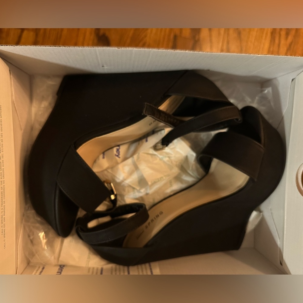 Call it spring black wedge strap heels